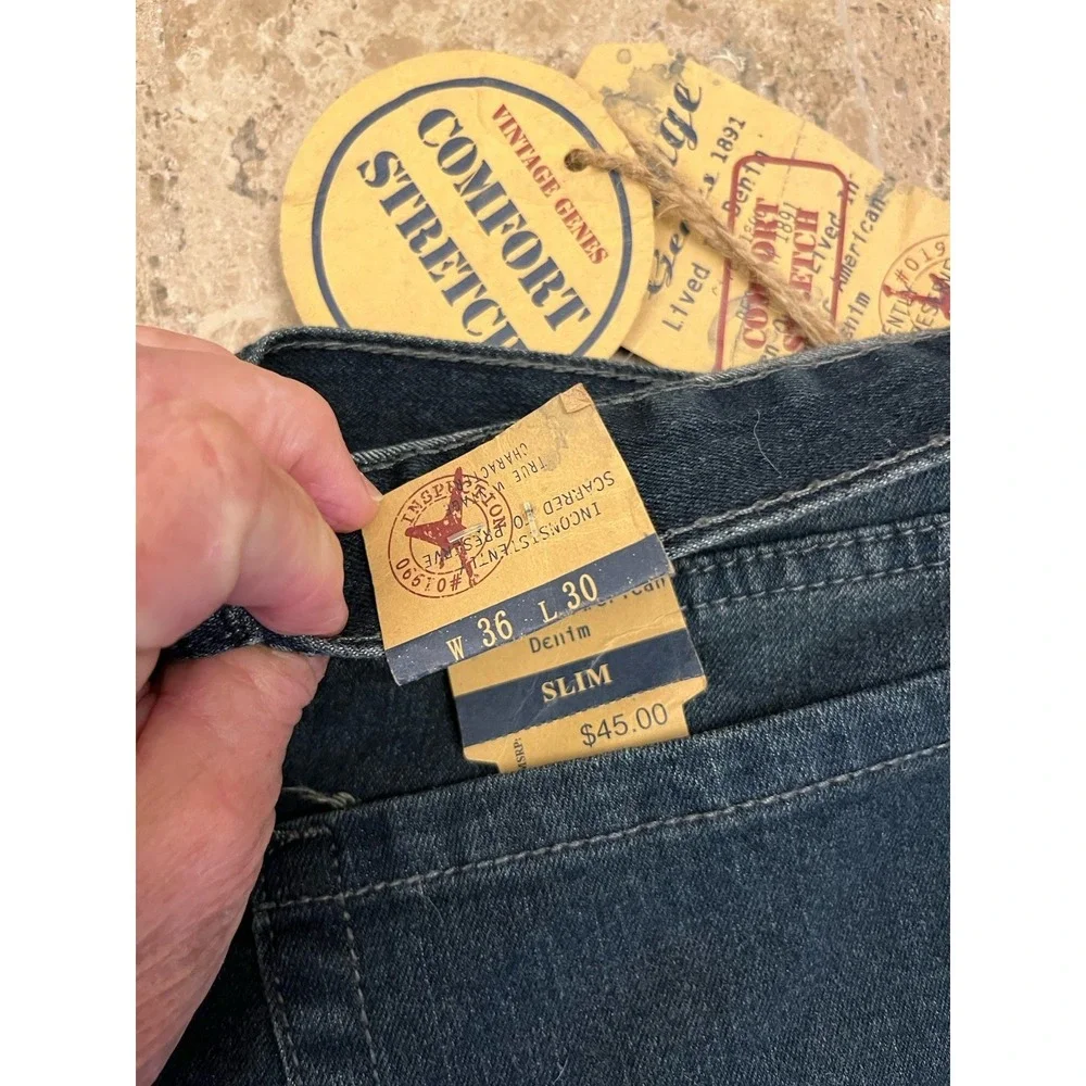 Vintage Genes 1891 Jeans Mens Slim Straight Denim Dark Blue  NWT Sz  36 x 30